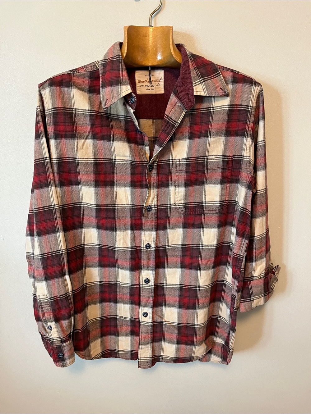 Weatherproof Red and Cream Plaid Button-Down Shirt